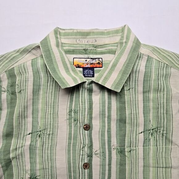 Havana Jack's Cafe Mens Large Green Striped Silk Shirt Tropical Casual Button Up - Picture 7 of 10